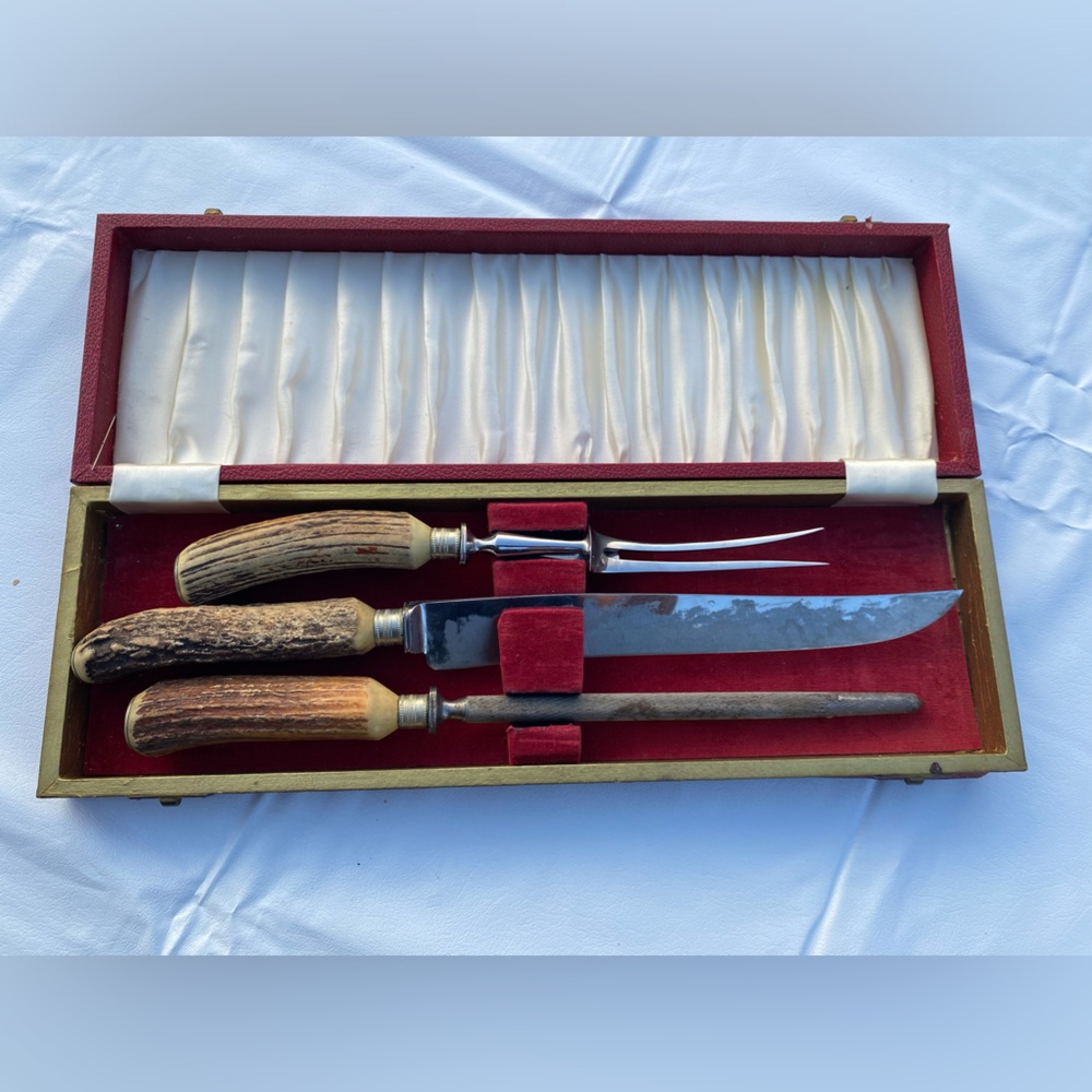Vintage stainless steel Antler handle carving set
